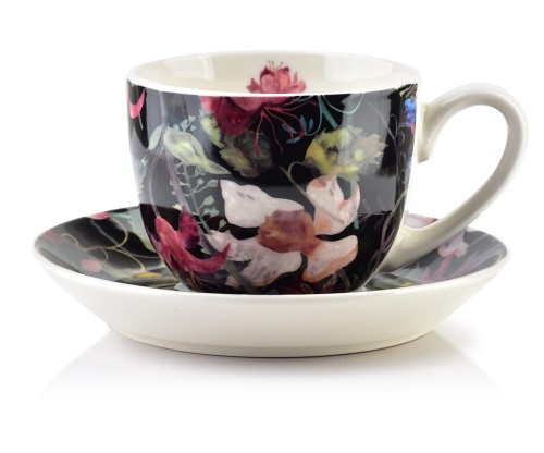 Filiżanka porcelanowa ze spodkiem w kwiaty 250 ml
