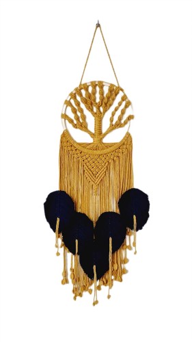 Makrama musztardowa granatowe liście w stylu Rustic