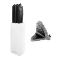 Zestaw 5 noży w bloku białym z szarą rękawicą kuchenną 11485