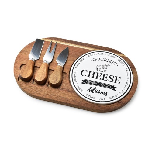 Drewniana deska do serwowania serów z nożami