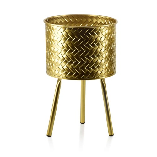 Złota osłonka dekoracyjna na nóżkach na kwiaty XL