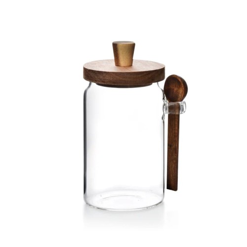 Szklany słoik kuchenny z drewnianą łyżką 730 ml