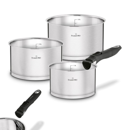 Zestaw garnków prostych ze stali nierdzewnej z odpinaną rączką