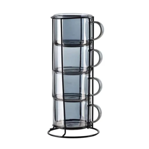 Komplet 4 filiżanek na stojaku do kawy i herbaty eleganckie szare