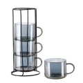Komplet 4 filiżanek na stojaku do kawy i herbaty eleganckie szare 14165