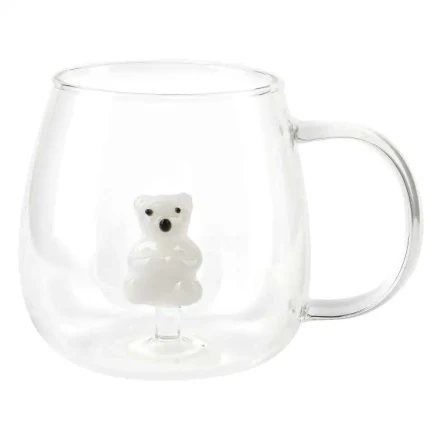Kubek do kawy i herbaty stylowy szklany miś 400ml