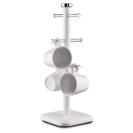 Stojak wysoki na kubki stalowy ozdobny 6 kubków lub filiżanek biały