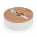 Cukiernica porcelanowa z bambusową pokrywką i łyżeczką 350ml biała 14255