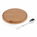 Cukiernica porcelanowa z bambusową pokrywką i łyżeczką 350ml biała 14258