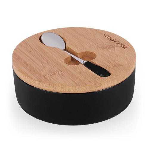 Cukiernica porcelanowa z bambusową pokrywką i łyżeczką 350ml czarna