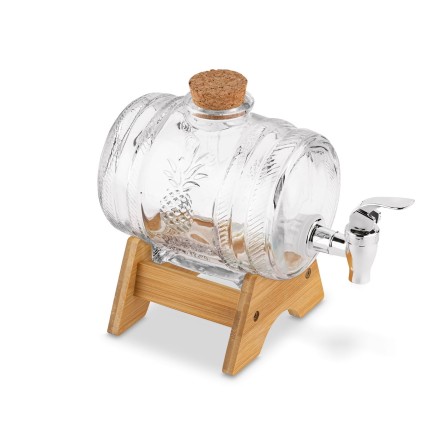 Szklany słoik beczka z kranikiem i stojakiem bambusowym ananas 1L