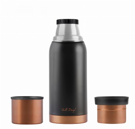 Termos turystyczny + 2 kubki FUORI Czarny Rose Gold praktyczny 1L