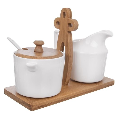 Cukierniczka i mlecznik porcelanowe białe w stojaku 2x 280 ml 3 elementy