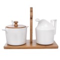 Cukierniczka i mlecznik porcelanowe białe w stojaku 2x 280 ml 3 elementy 15444