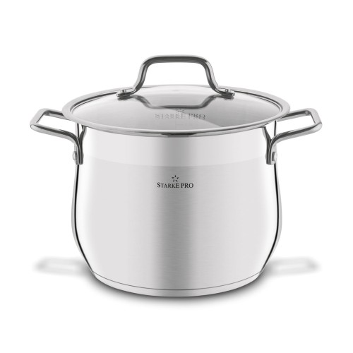 Garnek na indukcję stalowy z pokrywką szklaną srebrny 5,7L