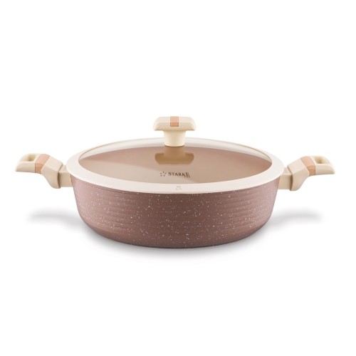 Patelnia na indukcję głęboka z pokrywką kremowa 28cm