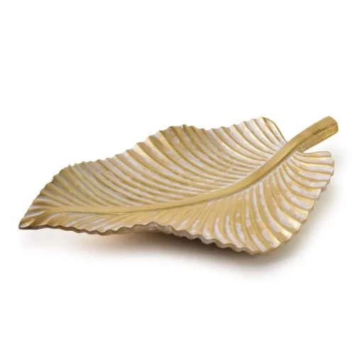 Taca dekoracyjna w kształcie liścia złota 35cm