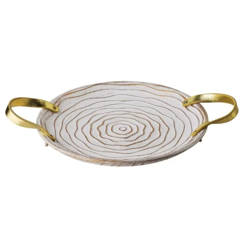 Taca dekoracyjna biała elegancka złote uchwyty 38cm