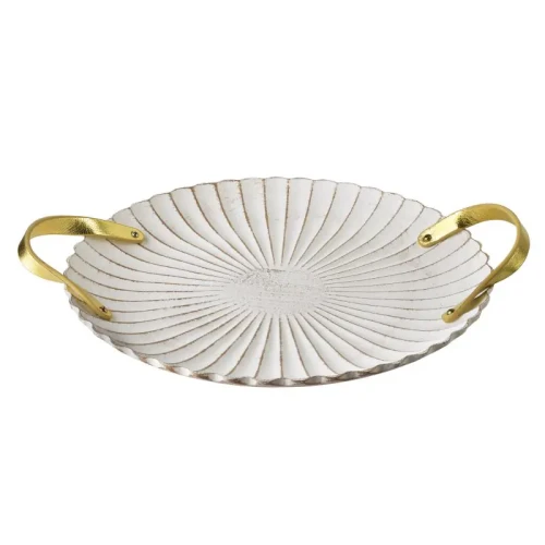 Taca dekoracyjna biała elegancka złote uchwyty 35cm