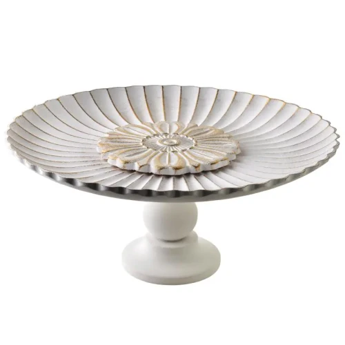 Patera dekoracyjna biała ze złoceniem z ozdobnym dekorem 31cm