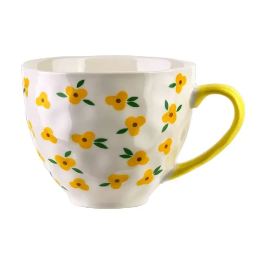 Kubek z uchem porcelanowy do kawy herbaty żółte kwiaty 400ml