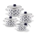 Komplet garnków emaliowanych ze szklanymi pokrywkami 8 elementów 16523