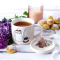 Kubek z pokrywką porcelanowy do kawy herbaty beżowy 420ml 16629