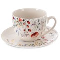 Filiżanka ze spodkiem do kawy herbaty porcelanowa biała maki 260ml 16633