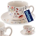 Filiżanka ze spodkiem do kawy herbaty porcelanowa biała maki 260ml 16635