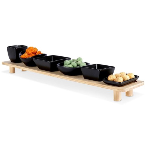 Miseczki na przekąski ceramiczne czarne na tacy 7 elementów 50cm