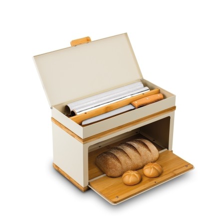 Chlebak stalowy dwupoziomowy nowoczesny + schowek kremowy