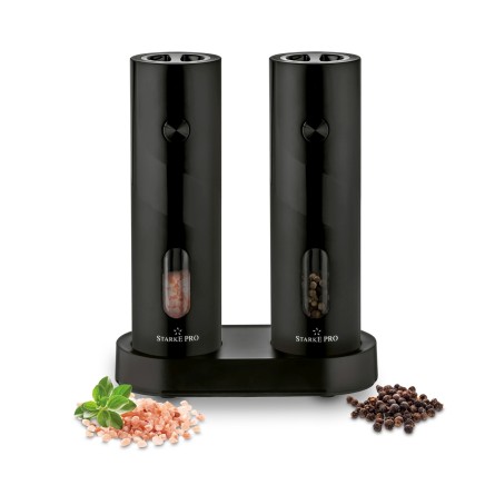 Komplet 2 młynków elektrycznych do soli i pieprzu nowoczesne czarne LED