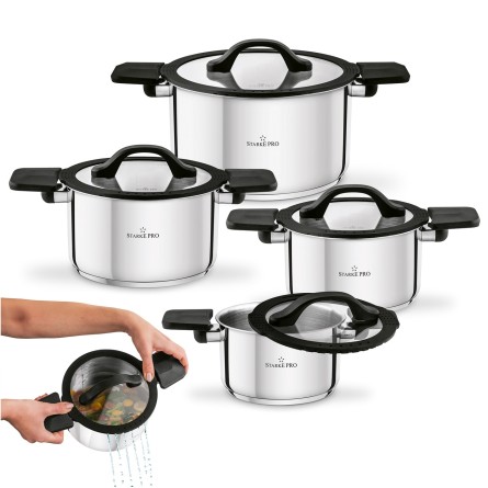 Komplet garnków nierdzewnych z pokrywkami 8 elementów srebrne