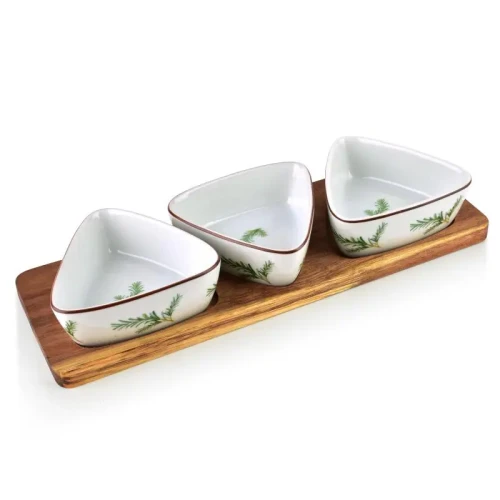 Deska z 3 miskami do przekąsek dipów nowoczesne praktyczne