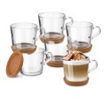 Komplet 6 kubków szklanych do kawy i herbaty z podkładkami 450ml 18054