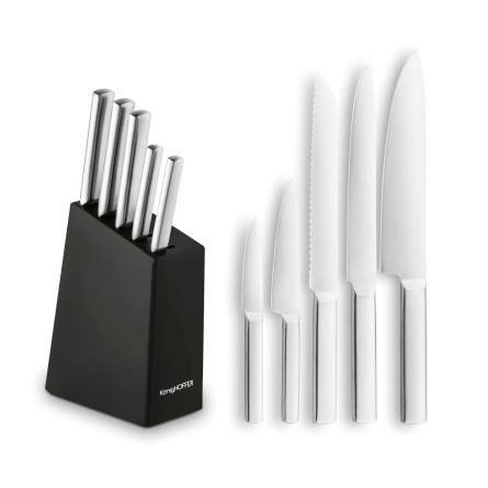 Zestaw noży kuchennych w bloku kauczukowym 6 elementów ze stali nierdzewnej
