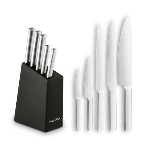 Zestaw noży kuchennych w bloku kauczukowym 6 elementów ze stali nierdzewnej