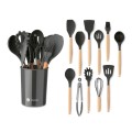 Zestaw 11 przyborów kuchennych silikonowych w stojaku z bambusowymi rączkami 18146