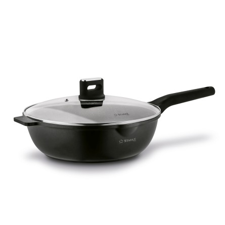 Patelnia WOK aluminiowa na indukcję gaz z pokrywką szklaną 32cm