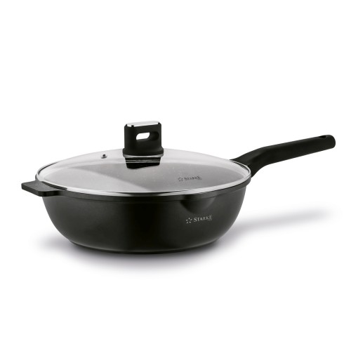 Patelnia WOK aluminiowa na indukcję gaz z pokrywką szklaną 32cm