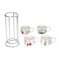 Zestaw 4 filiżanek porcelanowych do cappuccino na stojaku bialetti 18178