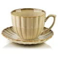 Filiżanka ze spodkiem do kawy i herbaty porcelanowa beżowa 300ml 18204