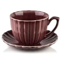 Filiżanka ze spodkiem do kawy i herbaty porcelanowa bordowa 300ml 18207