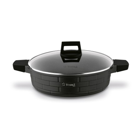 Patelnia garnek na indukcję gaz z pokrywką aluminiowa czarna 28cm