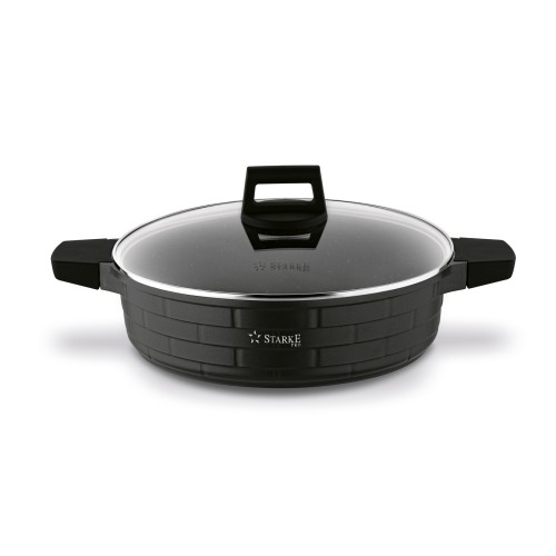 Patelnia garnek na indukcję gaz z pokrywką aluminiowa czarna 28cm