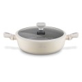Patelnia garnek na indukcję gaz głęboka z pokrywką kremowa 28cm 18274
