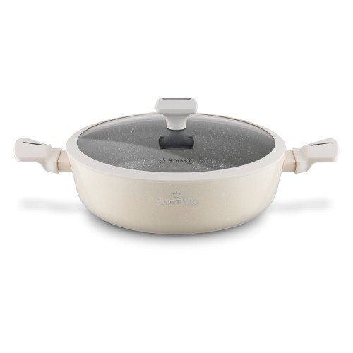Patelnia garnek na indukcję gaz głęboka z pokrywką kremowa 28cm