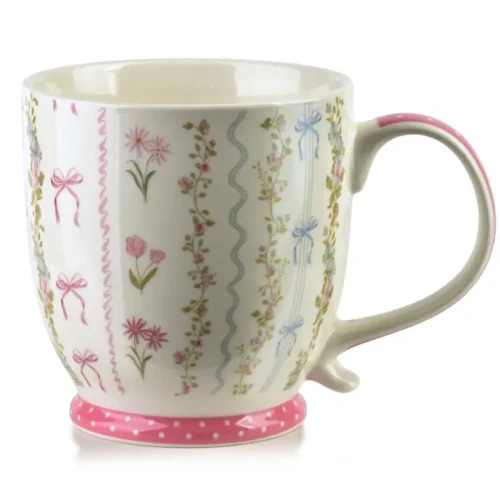 Kubek do kawy i herbaty porcelanowy elegancki różowy 510ml
