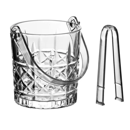 Pojemnik szklany na lód elegancki ze szczypcami 750ml