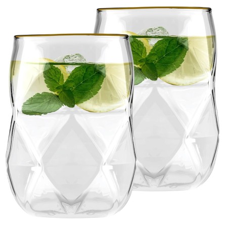 Komplet 2 szklanek do kawy herbaty eleganckich ze złotym rantem 450ml